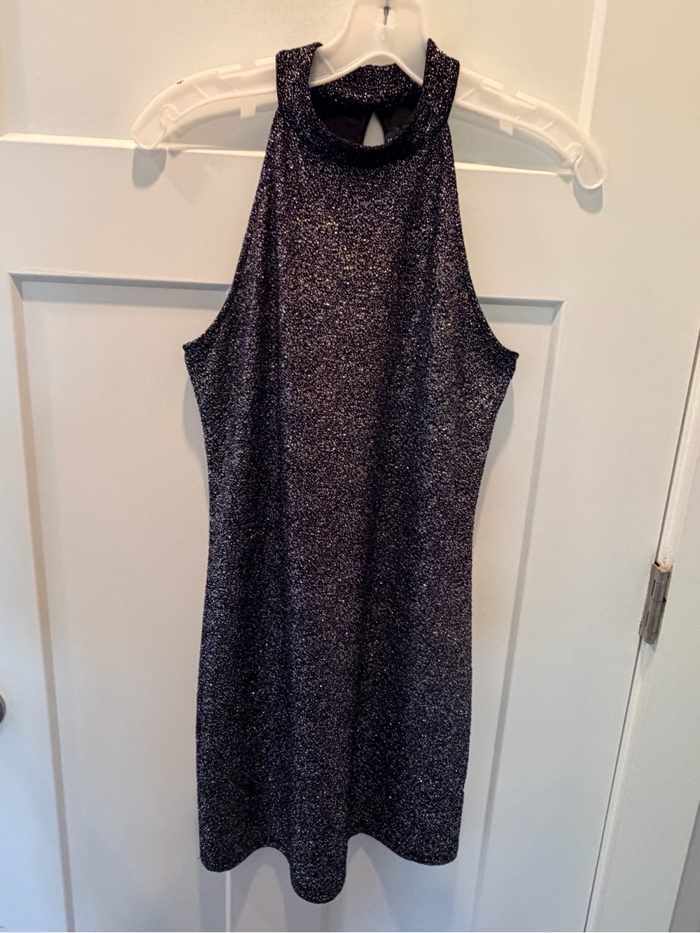 ONE Clothing Black Silver Metallic Halter Shift Party Dress Medium